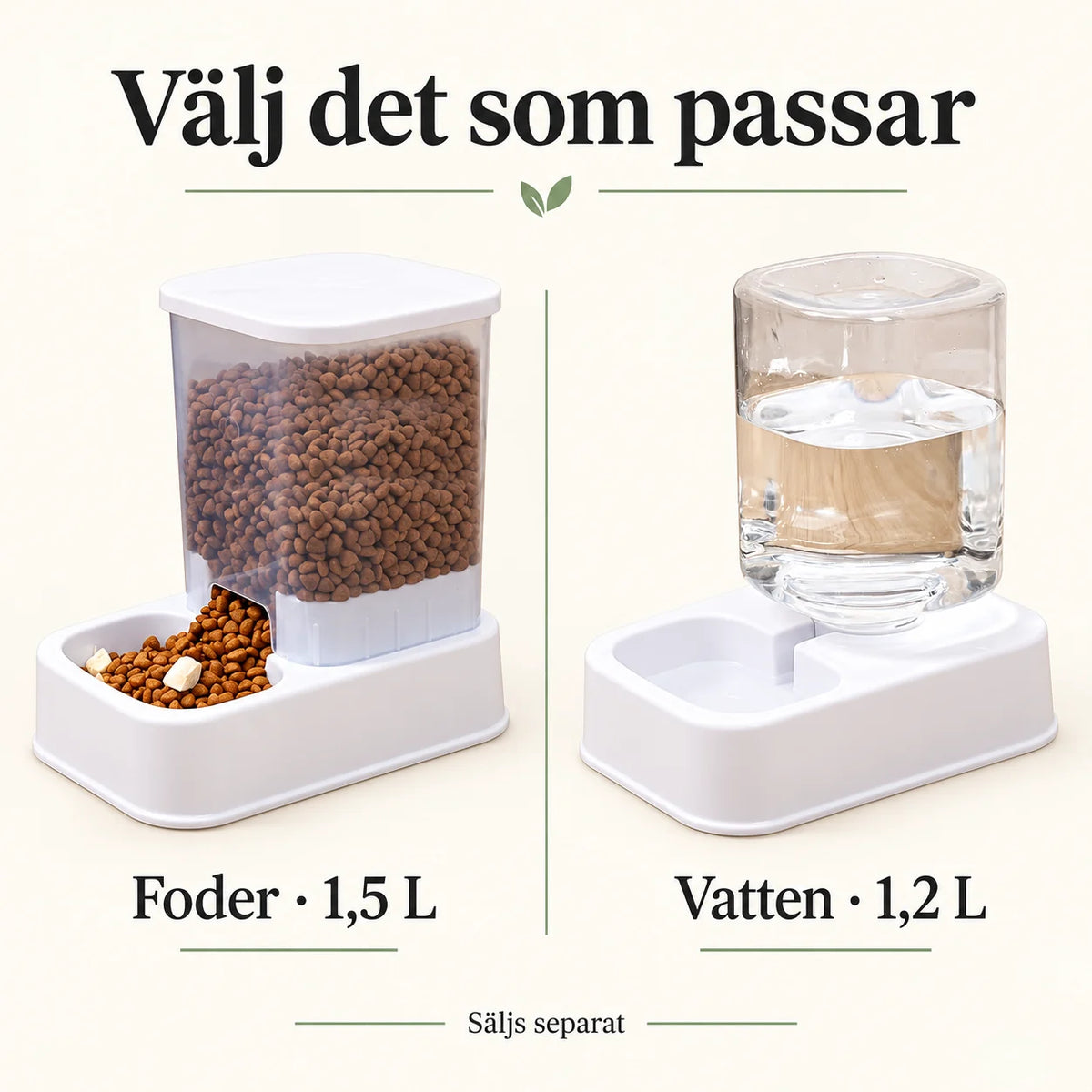 VelumiPets FlowFeed vit foder- och vattenautomat säljs separat
