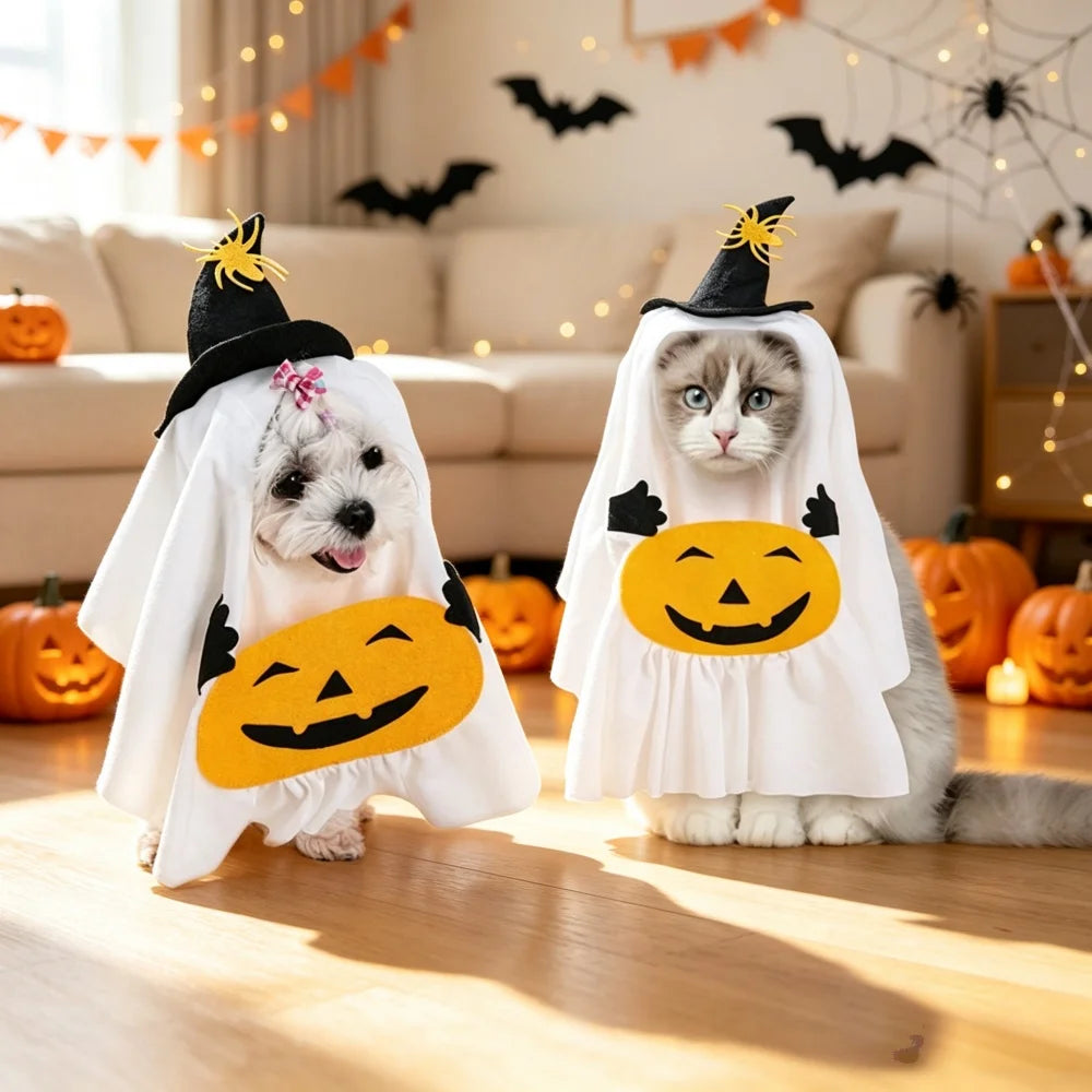 VelumiPets GhostPumpkin – Halloweenkostym för hund & katt