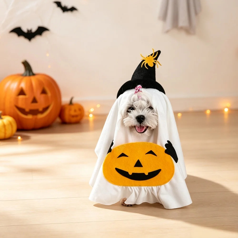 VelumiPets GhostPumpkin – Halloweenkostym för hund & katt