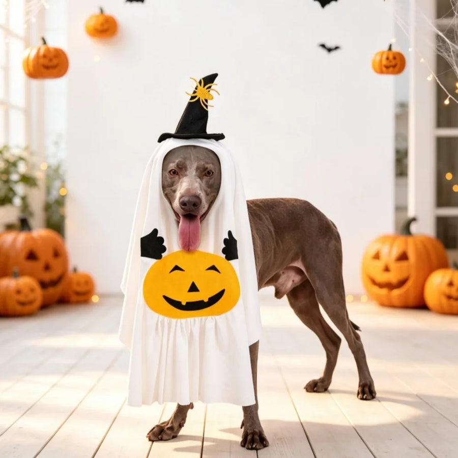 VelumiPets GhostPumpkin – Halloweenkostym för hund & katt