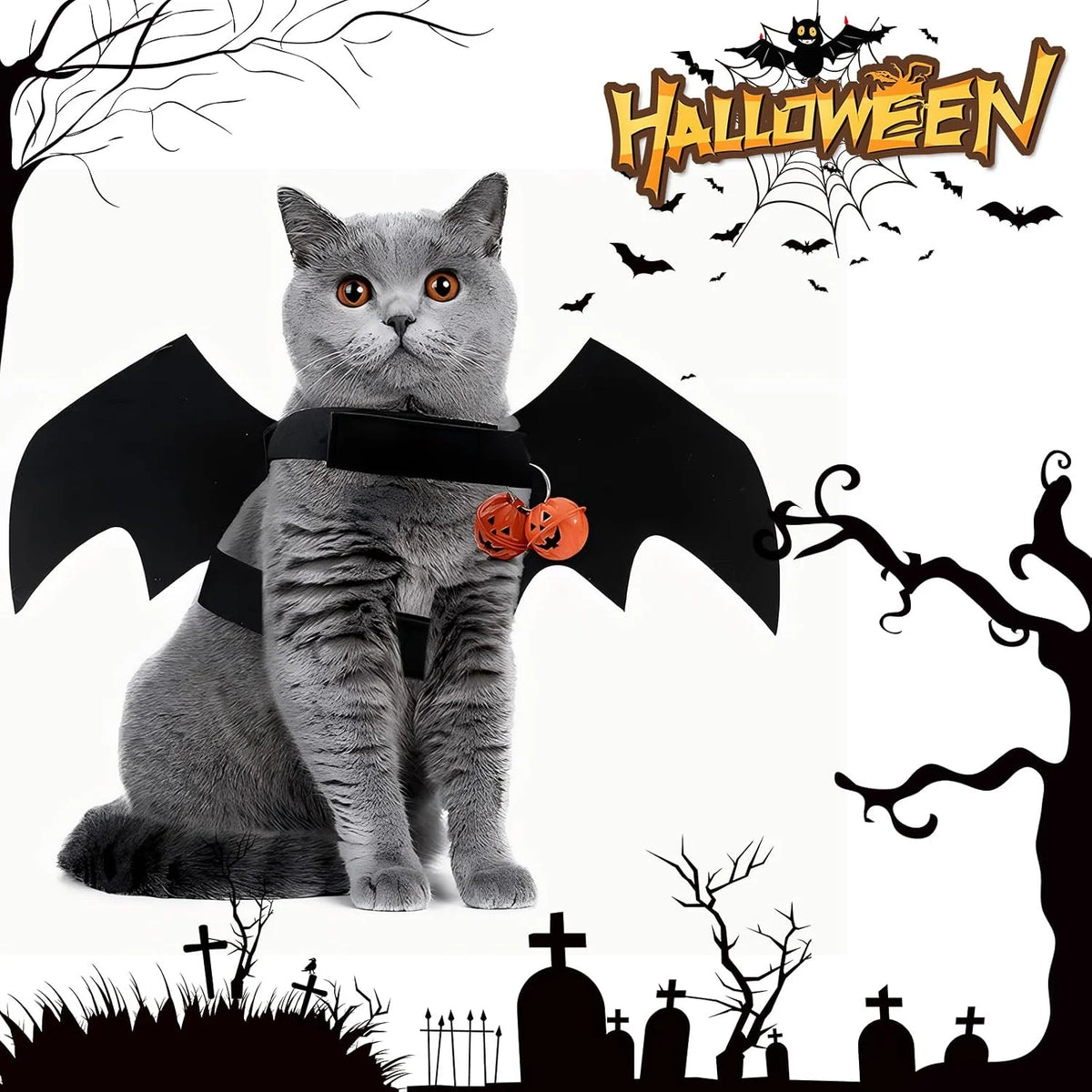 VelumiPets PumpkinBat – Fladdermusvingar med pumpadekor