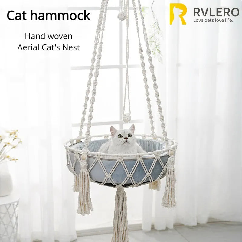 Winter Pet Hammock Cat Swing Hand Woven Cotton Rope Cats Hanging Basket Kitten Hanging String Den Indoor Pend Nest Pet Supplies